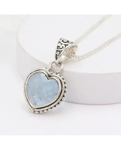 Natural Sky Blue Topaz Heart Pendant – 925 Sterling Silver Minimalist Jewelry