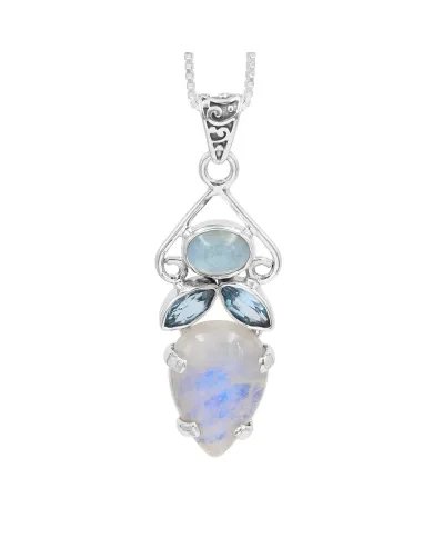 Rainbow Moonstone Pendant - 925 Sterling Silver Three Gemstone Jewelry