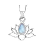 Rainbow Moonstone Lotus Pendant - 925 Sterling Silver Handmade Jewelry