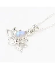 Rainbow Moonstone Lotus Pendant - 925 Sterling Silver Handmade Jewelry