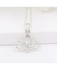 Rainbow Moonstone Lotus Pendant - 925 Sterling Silver Handmade Jewelry