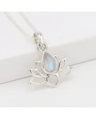 Rainbow Moonstone Lotus Pendant - 925 Sterling Silver Handmade Jewelry