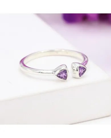Amethyst Open Ring Trillion Cut - 925 Sterling Silver Handmade Jewelry