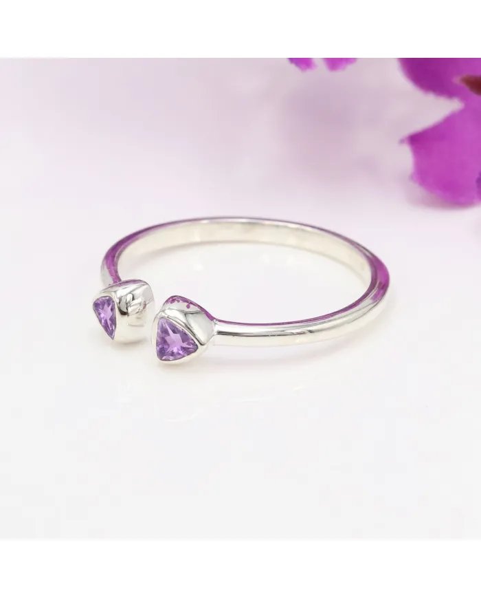 Amethyst Open Ring Trillion Cut - 925 Sterling Silver Handmade Jewelry