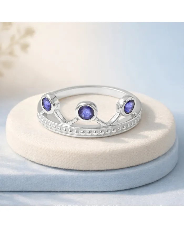 Blue Sapphire Crown Ring - 925 Sterling Silver Tiara Band