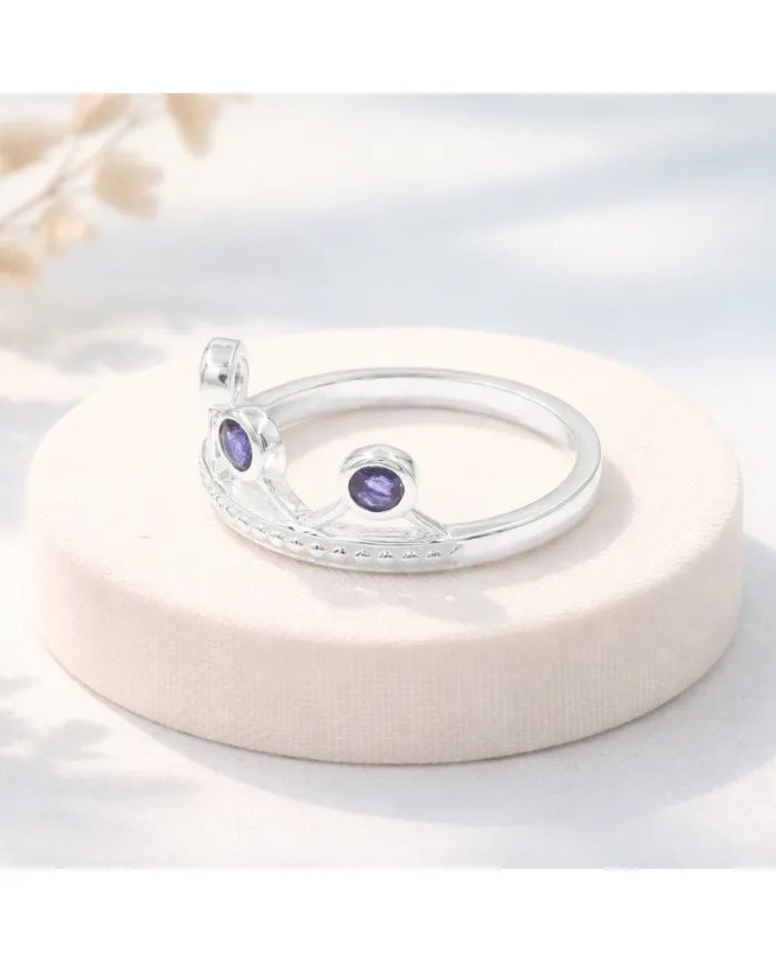 Blue Sapphire Crown Ring - 925 Sterling Silver Tiara Band