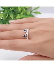 Blue Sapphire Crown Ring - 925 Sterling Silver Tiara Band