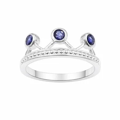 Blue Sapphire Crown Ring - 925 Sterling Silver Tiara Band