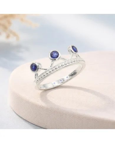 Blue Sapphire Crown Ring - 925 Sterling Silver Tiara Band
