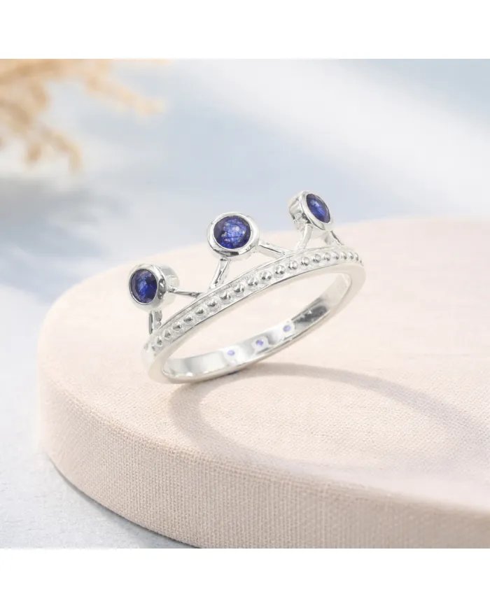 Blue Sapphire Crown Ring - 925 Sterling Silver Tiara Band