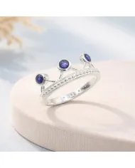 Blue Sapphire Crown Ring - 925 Sterling Silver Tiara Band