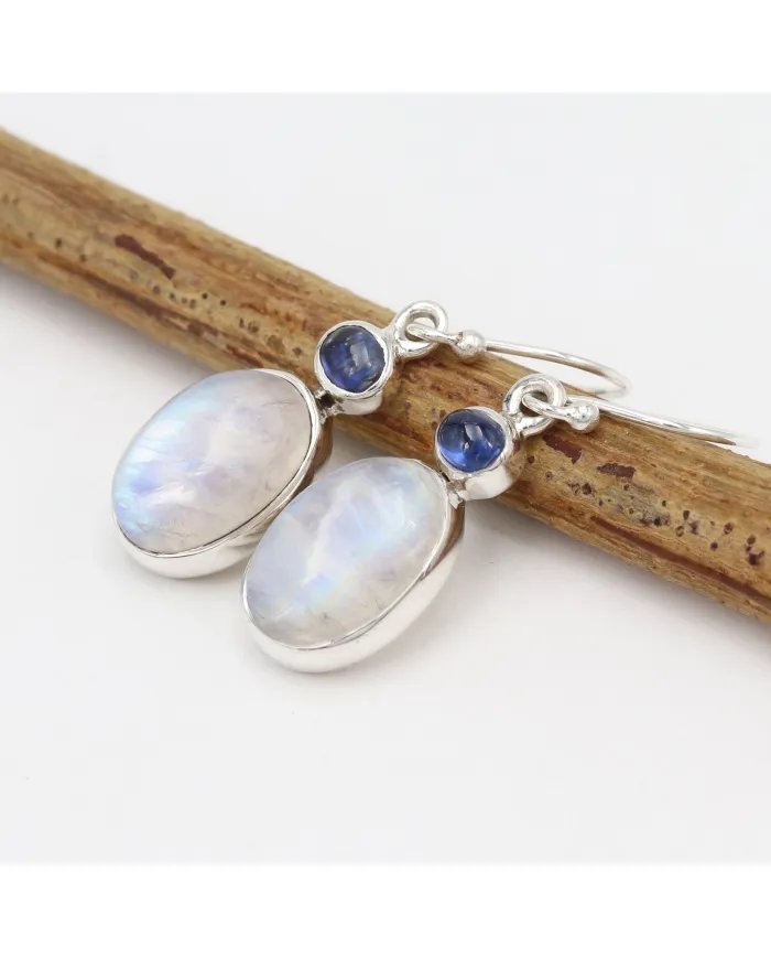 Rainbow Moonstone Earrings - 925 Sterling Silver Kyanite Gemstone Jewelry