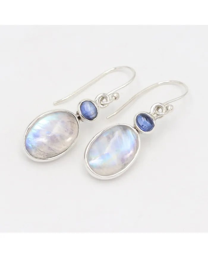 Rainbow Moonstone Earrings - 925 Sterling Silver Kyanite Gemstone Jewelry