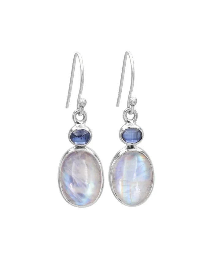 Rainbow Moonstone Earrings - 925 Sterling Silver Kyanite Gemstone Jewelry