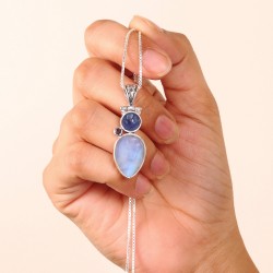 Moonstone Necklace, Silver Pendant, Tanzanite Pendant, Iolite Pendant, Designer Pendant, Vintage Pendant, Dainty Pendant for Her
