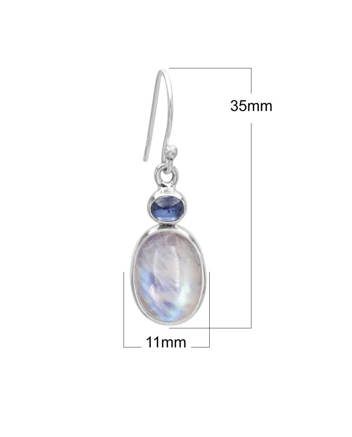 Rainbow Moonstone Earrings - 925 Sterling Silver Kyanite Gemstone Jewelry