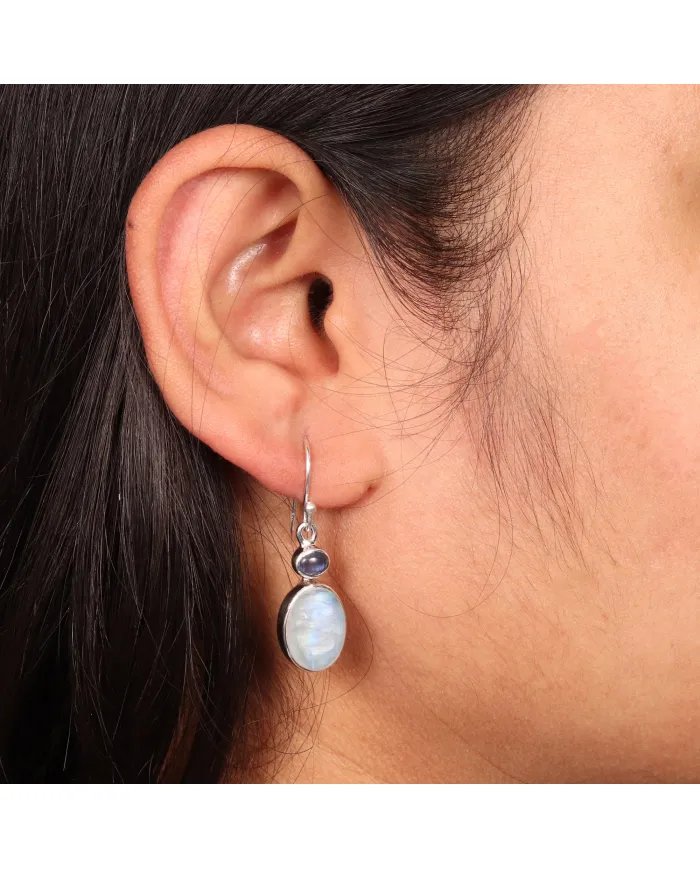 Rainbow Moonstone Earrings - 925 Sterling Silver Kyanite Gemstone Jewelry