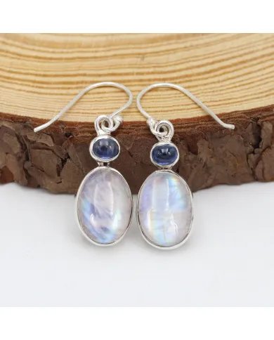 Rainbow Moonstone Earrings - 925 Sterling Silver Kyanite Gemstone Jewelry