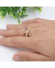 Blue Sapphire Crown Ring – Two-Tone, Gold Plated 925 Silver Jewelry