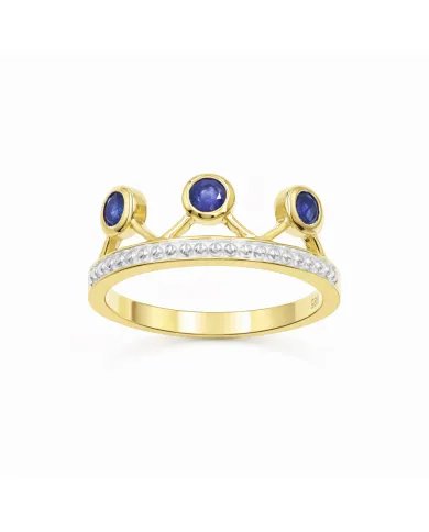 Blue Sapphire Crown Ring – Two-Tone, Gold Plated 925 Silver Jewelry