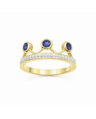Blue Sapphire Crown Ring – Two-Tone, Gold Plated 925 Silver Jewelry