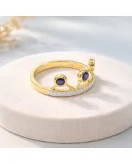 Blue Sapphire Crown Ring – Two-Tone, Gold Plated 925 Silver Jewelry