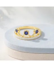 Blue Sapphire Crown Ring – Two-Tone, Gold Plated 925 Silver Jewelry