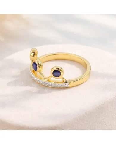 Blue Sapphire Crown Ring – Two-Tone, Gold Plated 925 Silver Jewelry