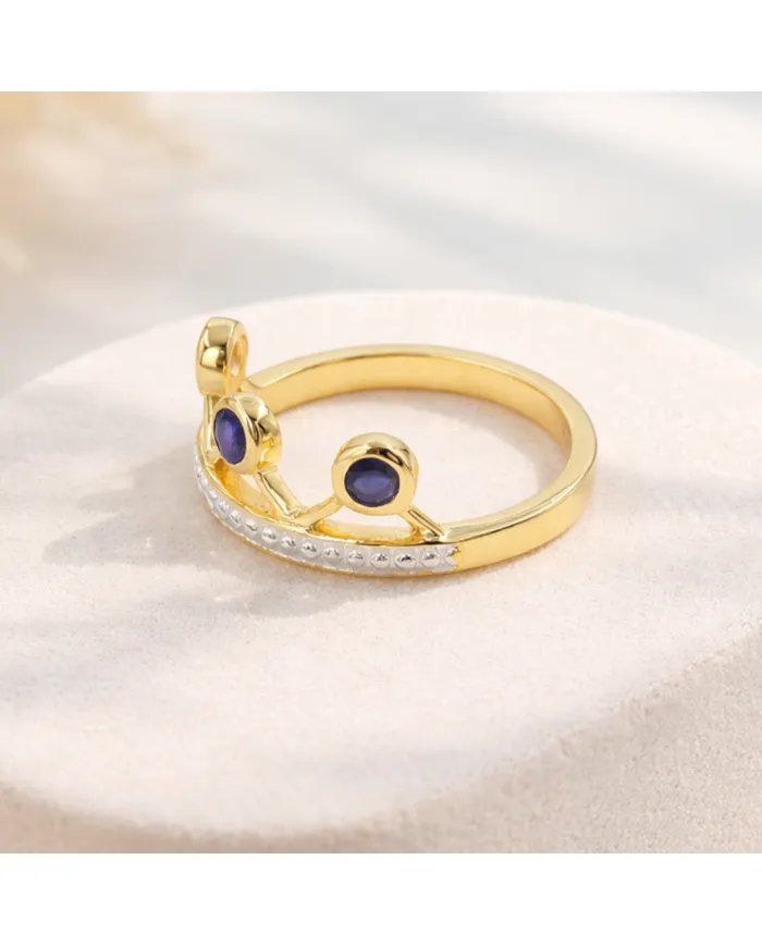 Blue Sapphire Crown Ring – Two-Tone, Gold Plated 925 Silver Jewelry