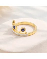 Blue Sapphire Crown Ring – Two-Tone, Gold Plated 925 Silver Jewelry