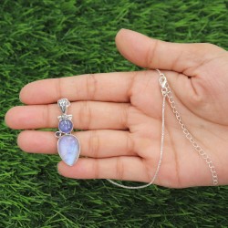 Moonstone Necklace, Silver Pendant, Tanzanite Pendant, Iolite Pendant, Designer Pendant, Vintage Pendant, Dainty Pendant for Her