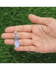 Rainbow Moonstone 925 Silver - Tanzanite and Iolite Gemstone Pendant