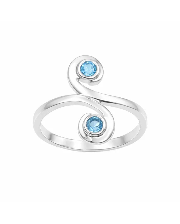 Swiss Blue Topaz Swirl Ring - 925 Sterling Silver Handmade Jewelry