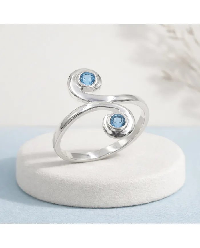 Swiss Blue Topaz Swirl Ring - 925 Sterling Silver Handmade Jewelry
