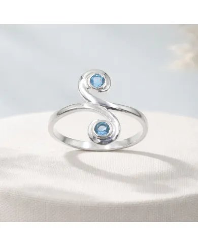 Swiss Blue Topaz Swirl Ring - 925 Sterling Silver Handmade Jewelry