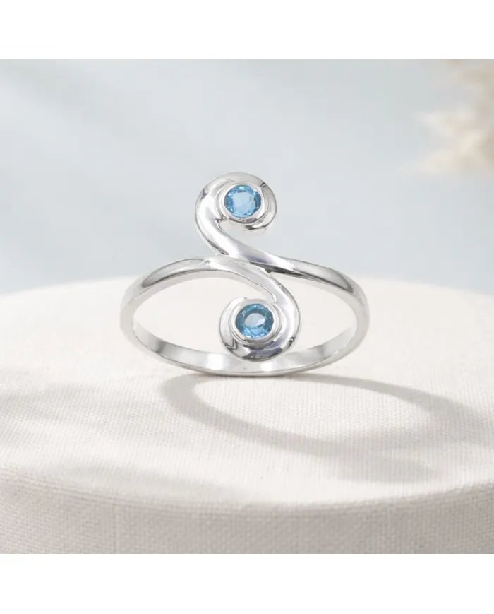 Swiss Blue Topaz Swirl Ring - 925 Sterling Silver Handmade Jewelry