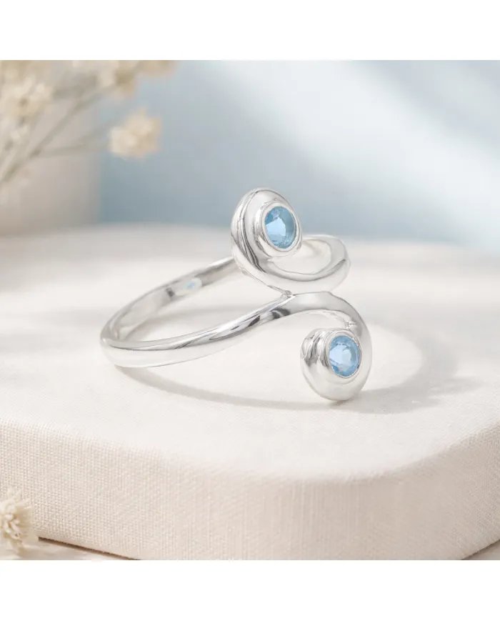 Swiss Blue Topaz Swirl Ring - 925 Sterling Silver Handmade Jewelry