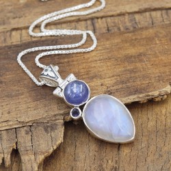 Moonstone Necklace, Silver Pendant, Tanzanite Pendant, Iolite Pendant, Designer Pendant, Vintage Pendant, Dainty Pendant for Her