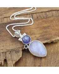 Rainbow Moonstone 925 Silver - Tanzanite and Iolite Gemstone Pendant
