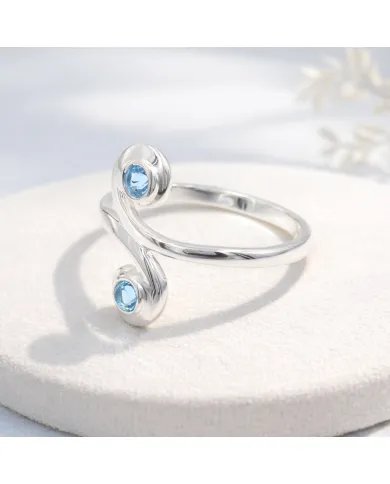 Swiss Blue Topaz Swirl Ring - 925 Sterling Silver Handmade Jewelry