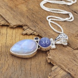 Moonstone Necklace, Silver Pendant, Tanzanite Pendant, Iolite Pendant, Designer Pendant, Vintage Pendant, Dainty Pendant for Her