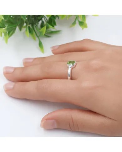 Peridot Solitaire Ring - 925 Sterling Silver Handmade Gemstone Jewelry