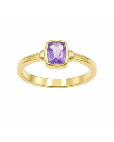 Amethyst Solitaire Ring - Gold Plated 925 Silver Handmade Unique Jewelry