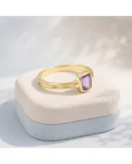 Amethyst Solitaire Ring - Gold Plated 925 Silver Handmade Unique Jewelry
