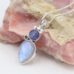 Moonstone Necklace, Silver Pendant, Tanzanite Pendant, Iolite Pendant, Designer Pendant, Vintage Pendant, Dainty Pendant for Her