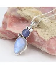 Rainbow Moonstone 925 Silver - Tanzanite and Iolite Gemstone Pendant
