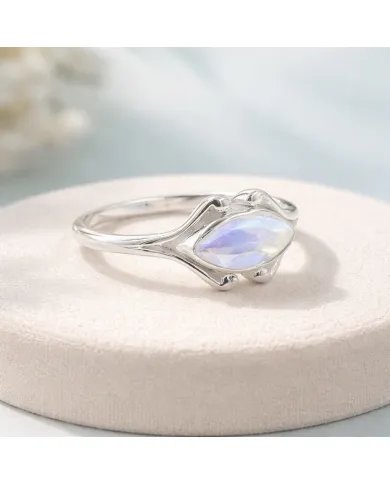 Rainbow Moonstone Marquise Ring - 925 Sterling Silver Women's Jewelry