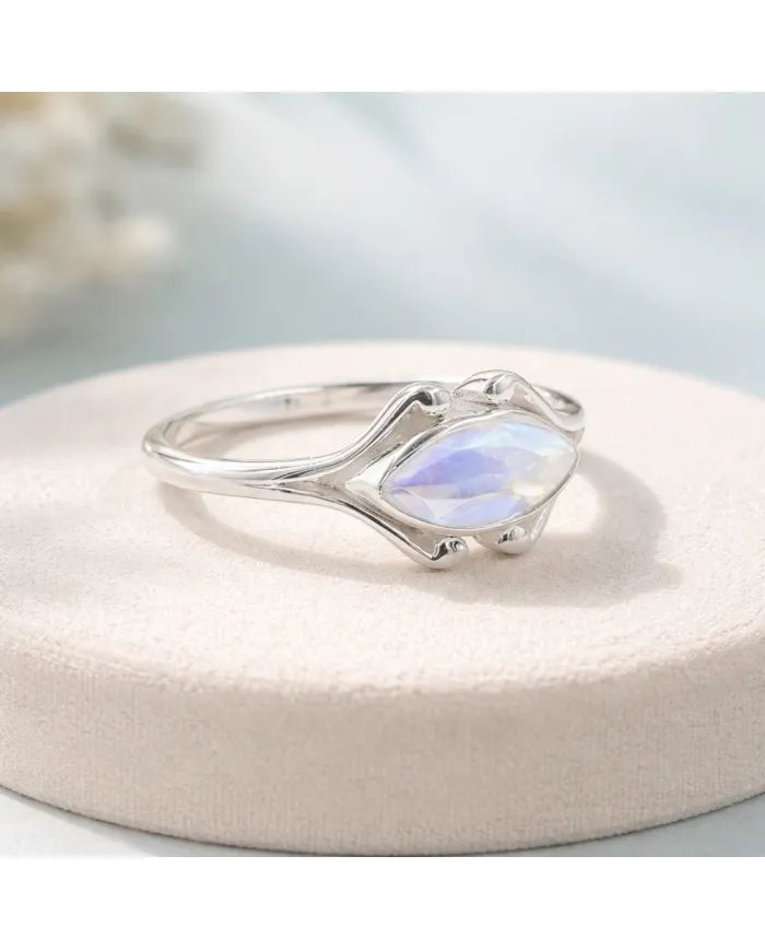 Rainbow Moonstone Marquise Ring - 925 Sterling Silver Women's Jewelry