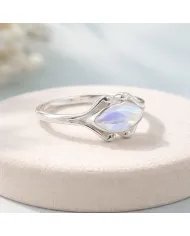 Rainbow Moonstone Marquise Ring - 925 Sterling Silver Women's Jewelry