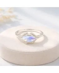 Rainbow Moonstone Marquise Ring - 925 Sterling Silver Women's Jewelry
